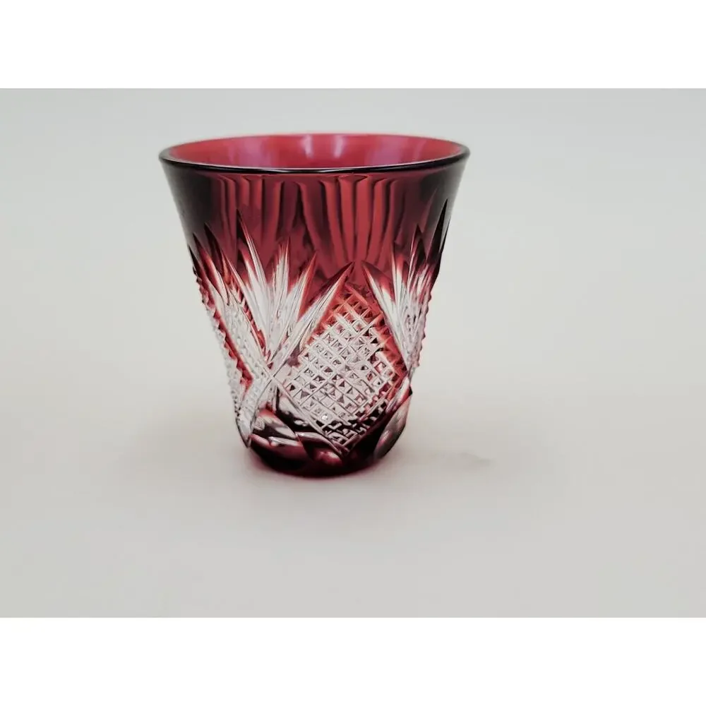 Vintage Bohemian Crystal Shot Glass Small Red Ruby Clear